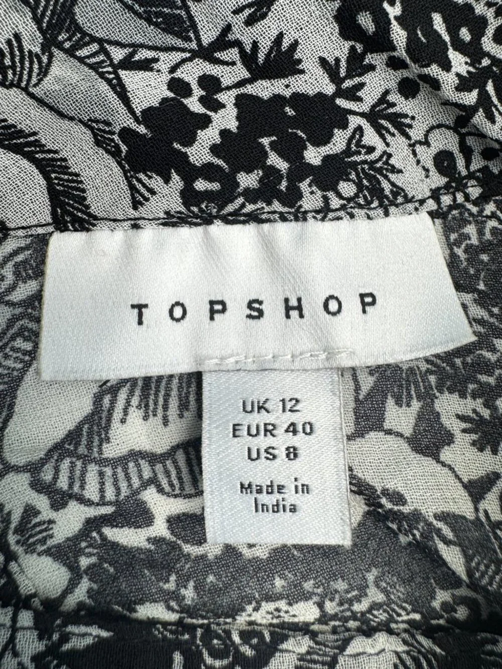 TOPSHOP Floral Stud Trim Mini Dress with stud details Black & White, Size 8 - Picture 16 of 16